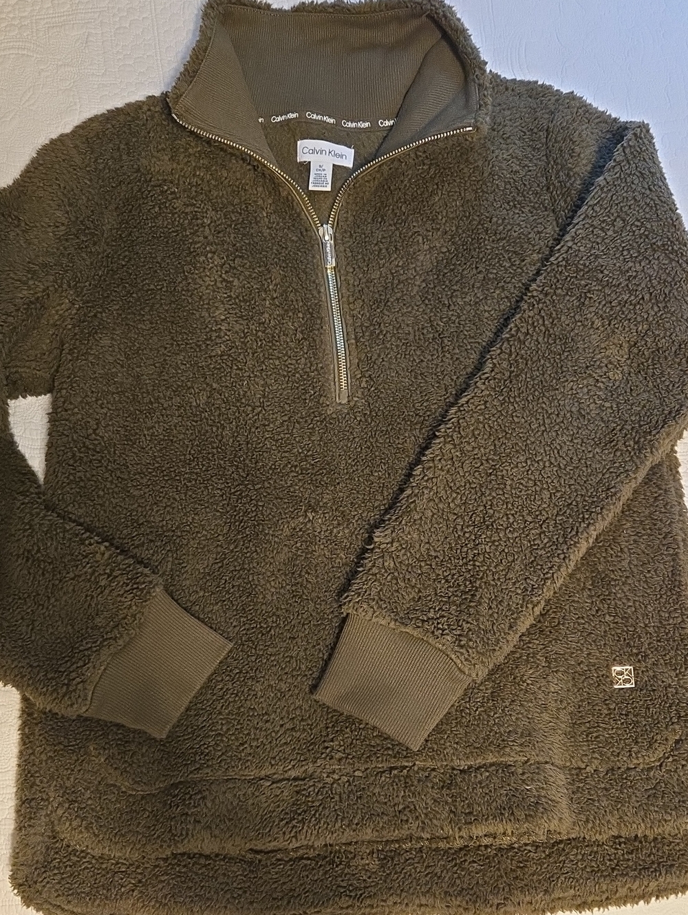 Calvin Klein Women's Olive Zip-Up Sherpa Pullover